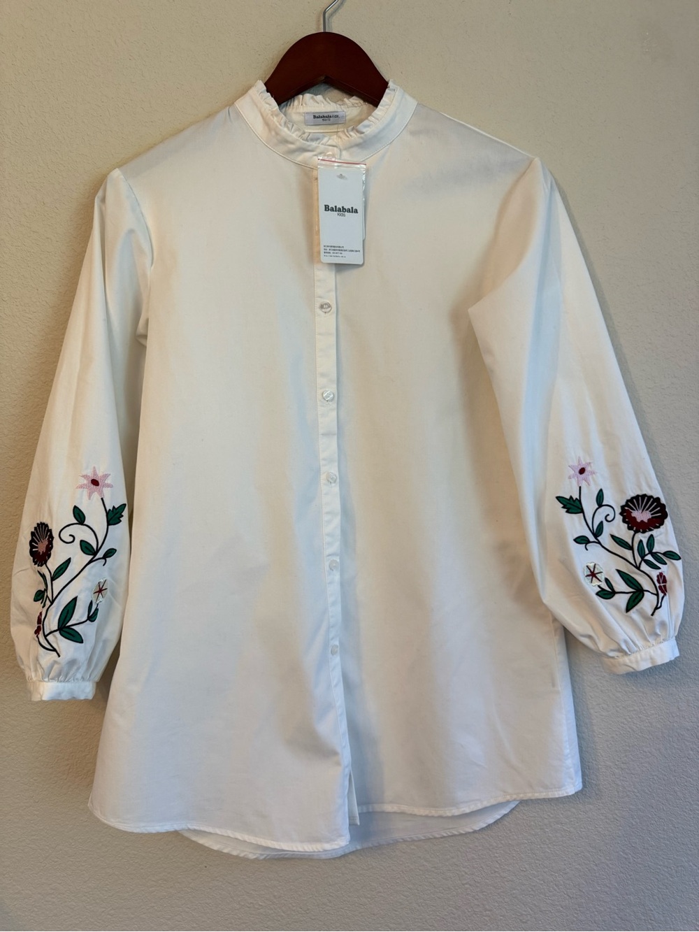 Balabala Floral Embroidered Long Balloon Sleeve Blouse Shirt Tunic Size 10-12